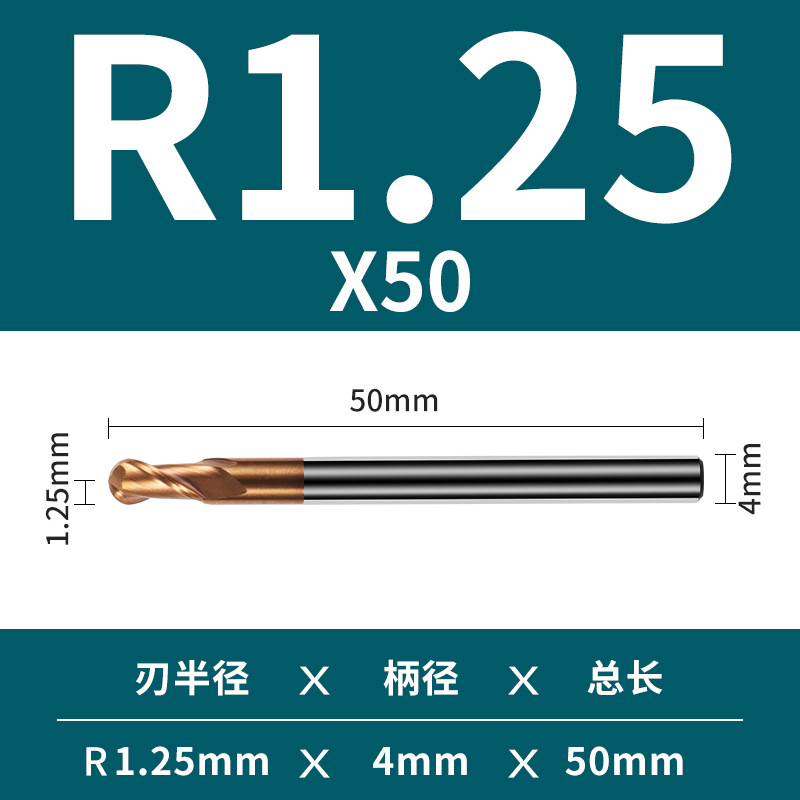 2 Hoja de 55 grados duro de la aleación de tungsteno de acero bola final fresa recta vástago R esférico Molino de extremo cnc herramienta Molino de extremo