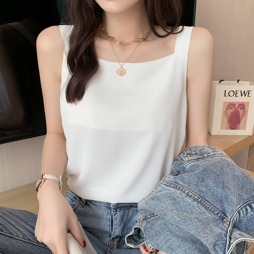 Women's Loose Plus Size Summer Spring Sheer Lace Straps Tank Top Outerwear Top Knit Sleeveless Bralette Fashion