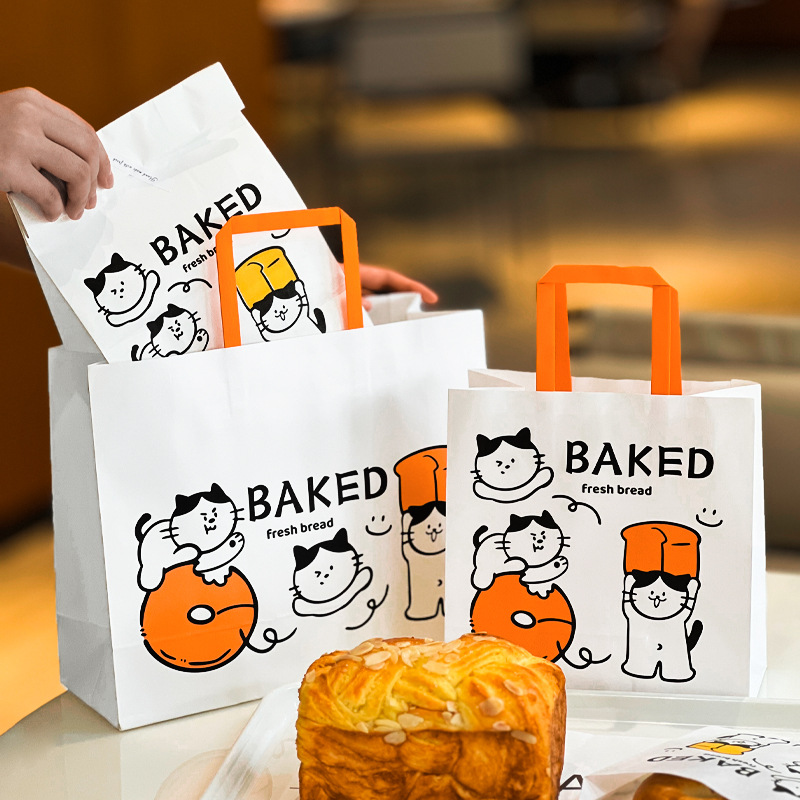 网红烘焙打包袋牛皮纸袋手提袋面包外卖甜品蛋糕店包装纸袋子