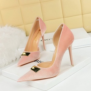 1363-K81 European and American Style Banquet Super High Heels, Thin Heels, Shallow Mouth, Pointed Side Cut, Xishi Suede 