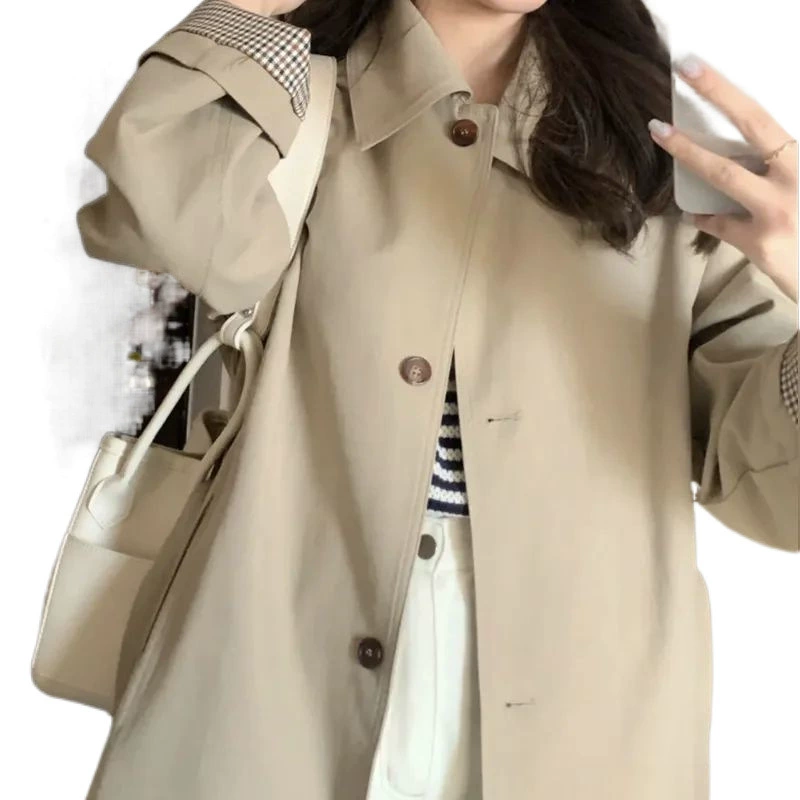 Осеннее trench coat, хаки длинная куртка, 2024 год, для подростков, корейский стиль, британский стиль, средняя длина