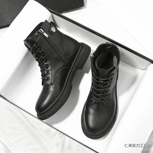 Martin Boots Women's Autumn New Winter fleece-lined 2024 Black Thick-soled British Style All-match Internet Popular Boots Women's Short Ren Cheng