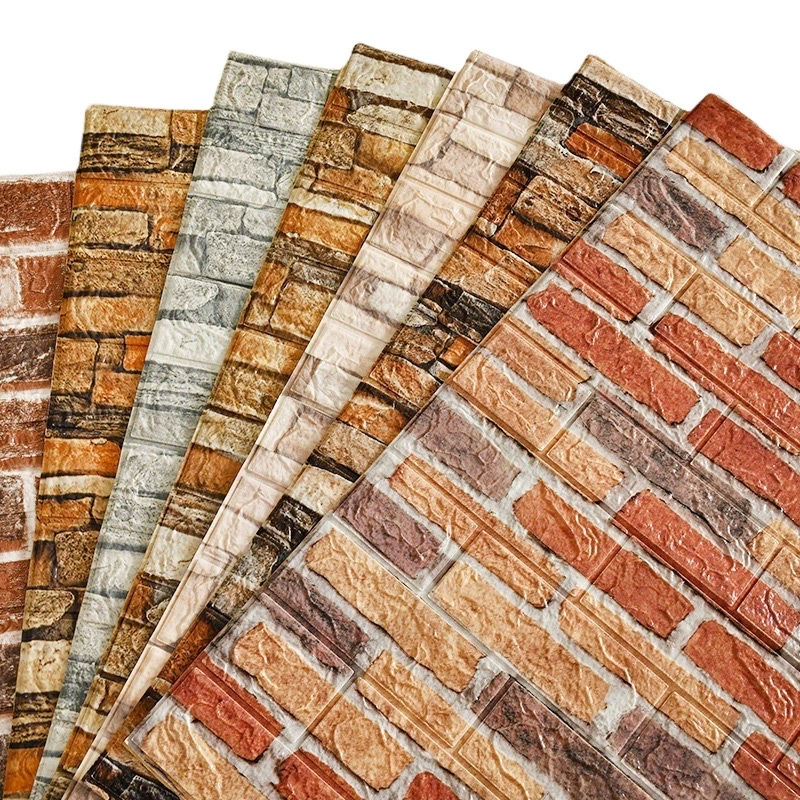 Three dimensional retro foam brick on wall, self-adhesive wallpapers