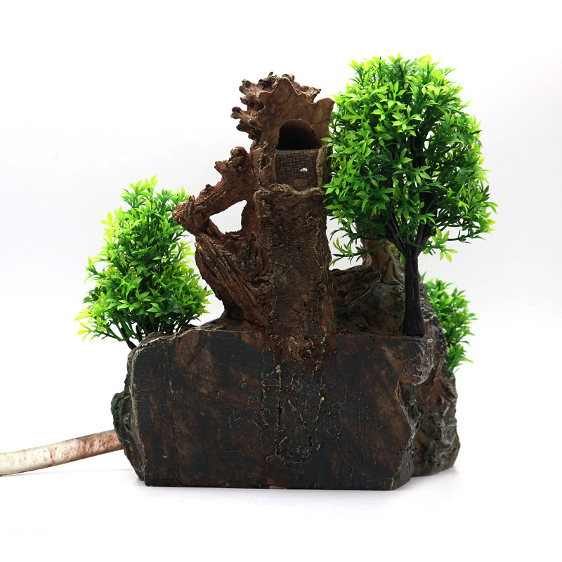 Original gran tanque de peces paisaje arenas movedizas cascada piedra rocalla árbol creativo demonio escondite agujero que fluye adornos agua