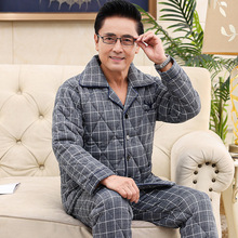 睡衣男士冬季加厚加绒2025新款三层夹棉保暖中老年爸爸家居服冬款