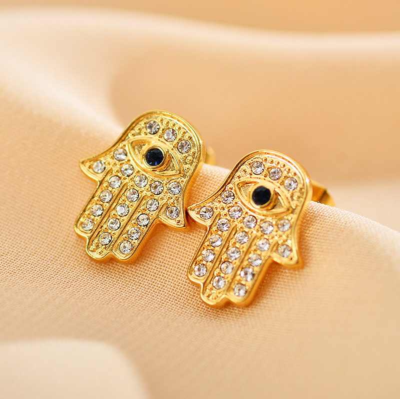 Copper Material Animal, Palm Pattern 1 Pair Ethnic Style Animal Palm Copper Plating Inlay Zircon Ear Studs