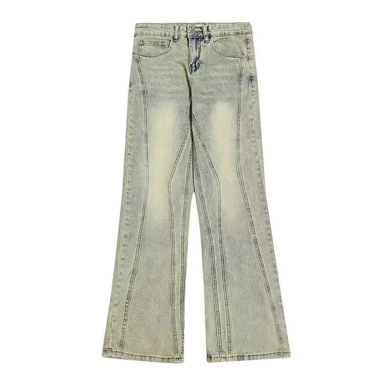 Men's Washed Distressed High Street Jeans Yellow Mud Dye Loose Straight Leg Niche Trendy Clothing_mkmklike.com