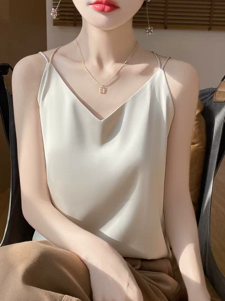 Women's camisole, non-silk, solid color, stylish, beautiful back, seamless, suitable for outerwear or as an inner layer, Korean style