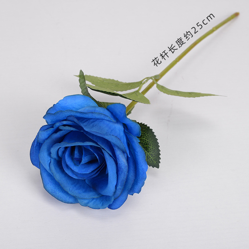 Flor artificial flor azul material boda salón decoración del hogar Rosa artificial Flor de plástico al por mayor