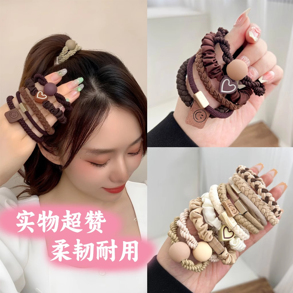 Cuerda para el cabello de color café simple y versátil, cola de caballo alta para mujer, cuerda para la cabeza, banda de goma elástica y duradera, lazo para el cabello de bola para adultos