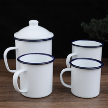 纯色复古怀旧搪瓷杯大容量带盖水杯子大茶缸马克杯咖啡杯茶杯