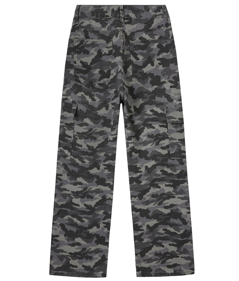 Men's Camouflage Wide Leg Pants Street Style Hip Hop Loose Fit Straight Leg Slightly Flared Cargo Jeans Trendy Brand Blue mid Waist_mkmklike.com
