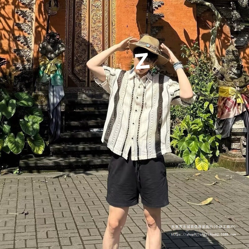American-Style Striped Old Money Style Hollow-Out Short-Sleeve Shirt for Men, Summer Retro Trendy Textured Casual Half-Sleeve Shirt American-Style Striped Old Money Style Hollow-Out Short-Sleeve Shirt for Men, Summer Retro Trendy Textured Casual Half-Sleeve Shirt