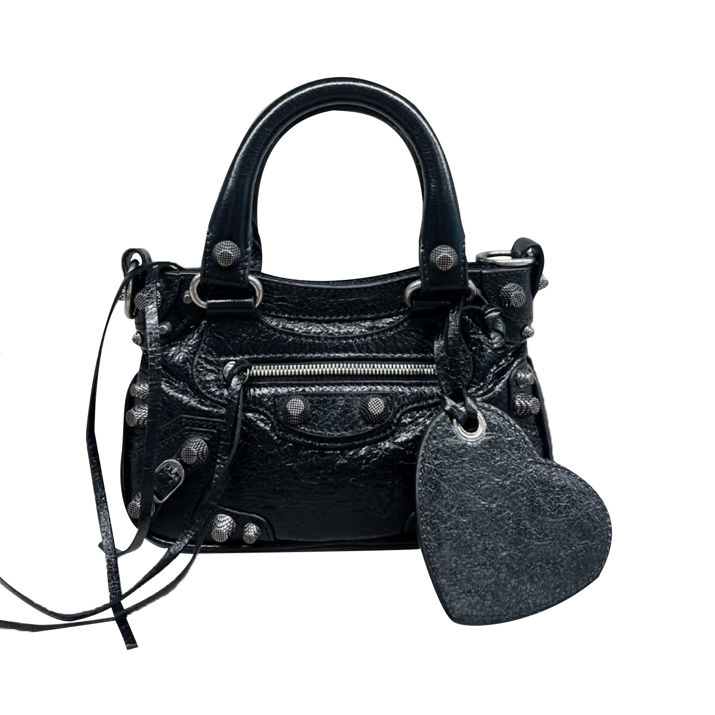 2025 New Handheld Tote Biker Bag Underarm Bag Studded Tassel Cracked Grain Pleated Cowhide Shoulder Crossbody Bag For Women - Thumbnail 5