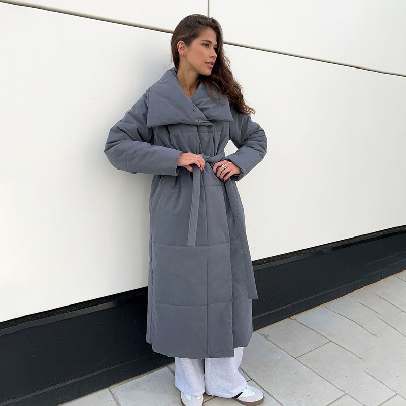 Cross-Border Long Cotton Jacket European and American 2025 Winter New Style Loose Casual Warm Long Stand-Up Collar Cotton Jacket
