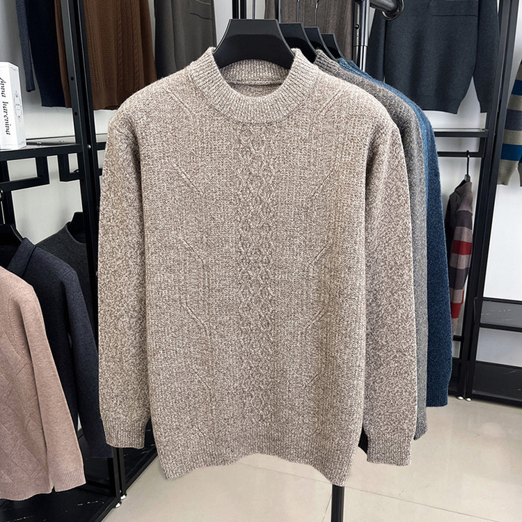 Casual nuevo estilo de moda masculina otoño invierno medio alto cuello sólido Jacquard suéter de tendencia cálido suéter de punto