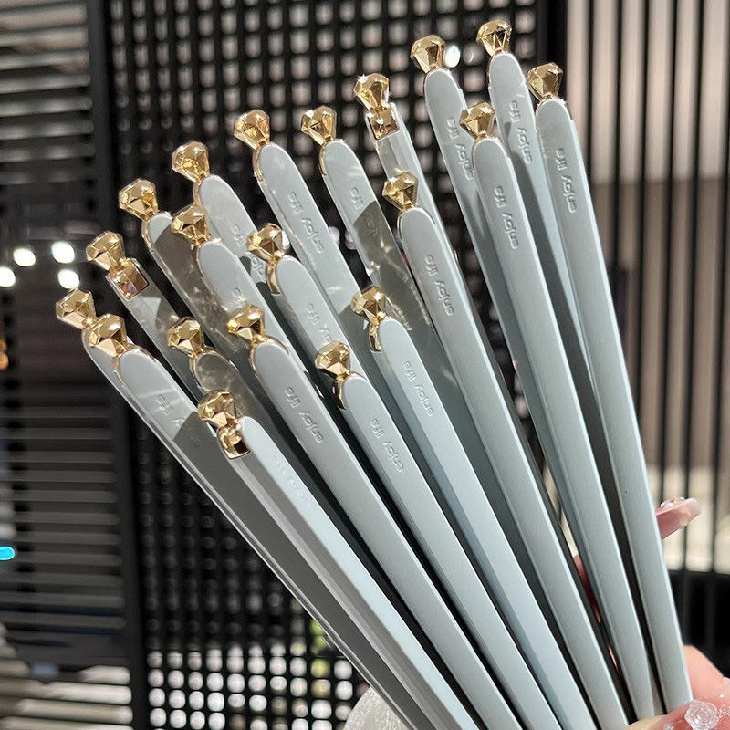 Household Alloy Chopsticks Blue-Gray Elegant Dishwasher-Safe Ins-Style Creative Tableware Diamond Cleaning Non-Slip Chopsticks