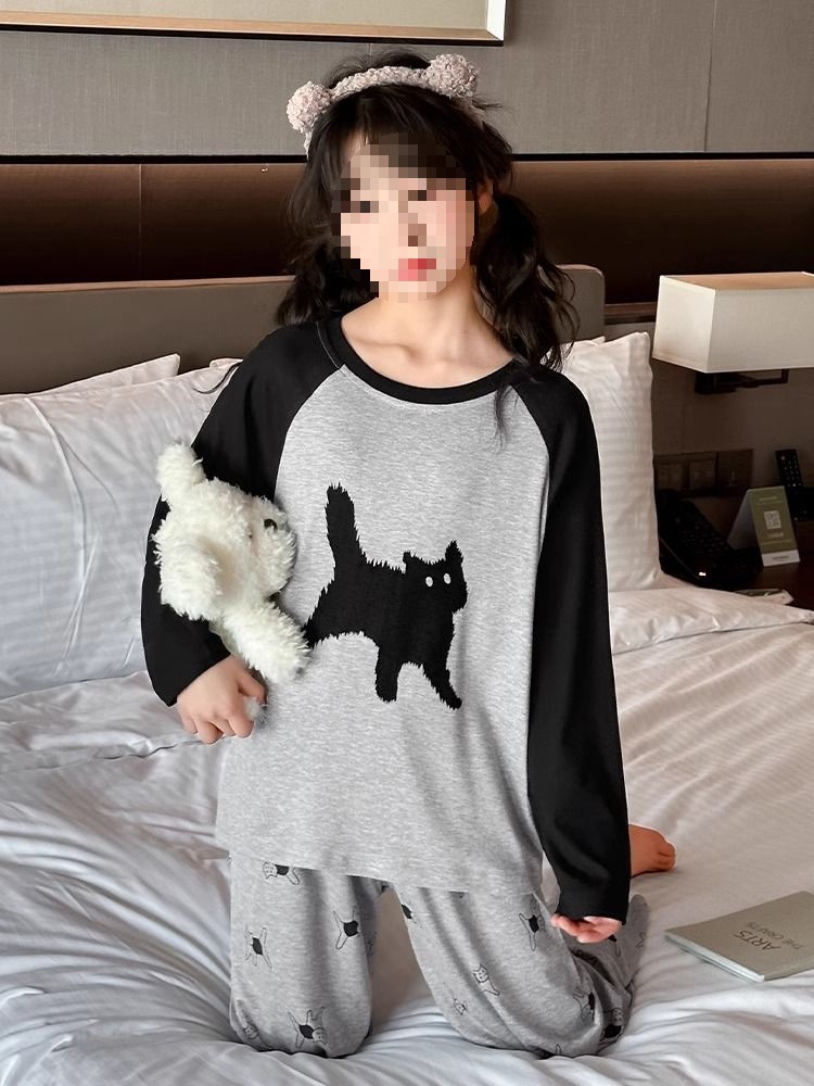 Niños moda pijamas niñas primavera y otoño delgada ropa de hogar de mangas largas ropa de aire acondicionado de niñas dos juegos