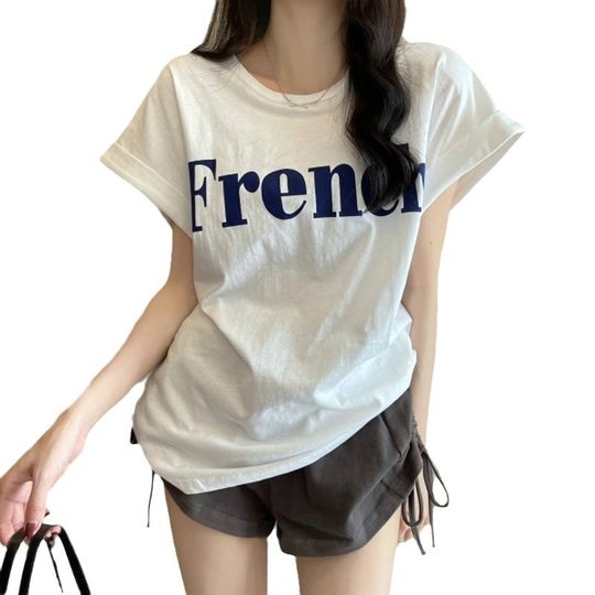 Ins Pure Want to 2025 New Summer Internet Celebrity Shoulder Short-sleeved T-shirt Loose Women's Top Slimming Base Women's T-shirt