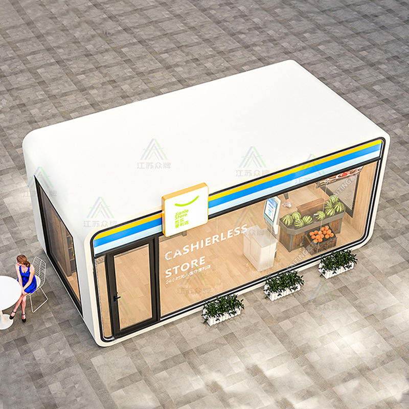 Al aire libre Apple Warehouse Lounge Residentes de cápsula espacial Oficina B & B Container Box Smart Station Casa móvil