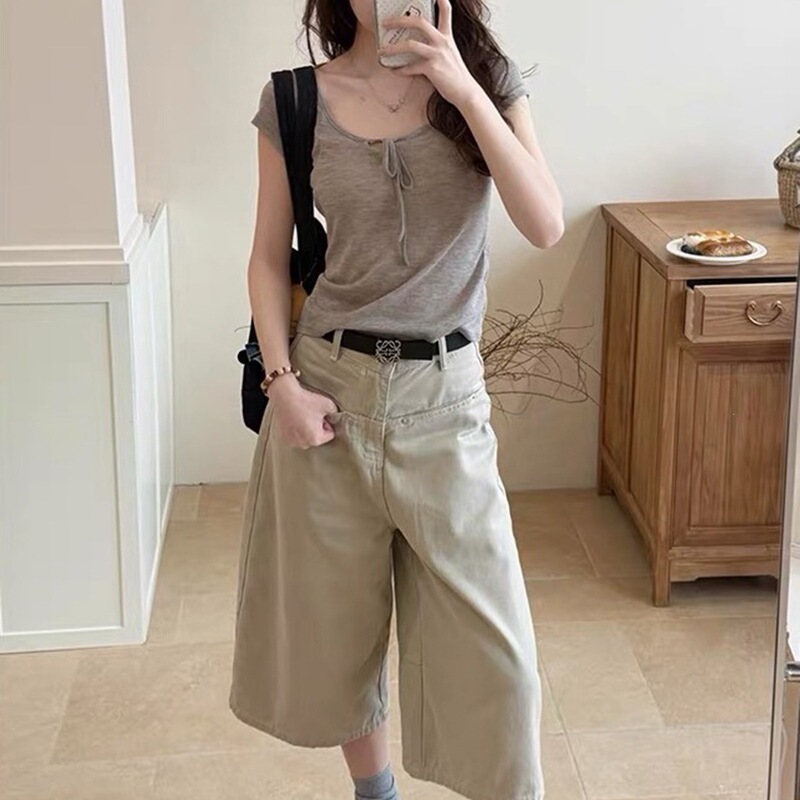 Mm72 American-Style Wide-Leg Cropped Denim Shorts for Women, Summer Thin Style, 2026 New Model, Petite Loose Straight Mid-Length Pants Mm72 American-Style Wide-Leg Cropped Denim Shorts for Women, Summer Thin Style, 2026 New Model, Petite Loose Straight Mid-Length Pants