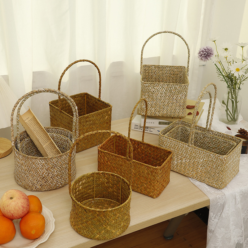 Nordic Style Seagrass Woven Basket Wedding Favor Basket Souvenir Tote Basket Storage Flower Basket Wedding Essentials