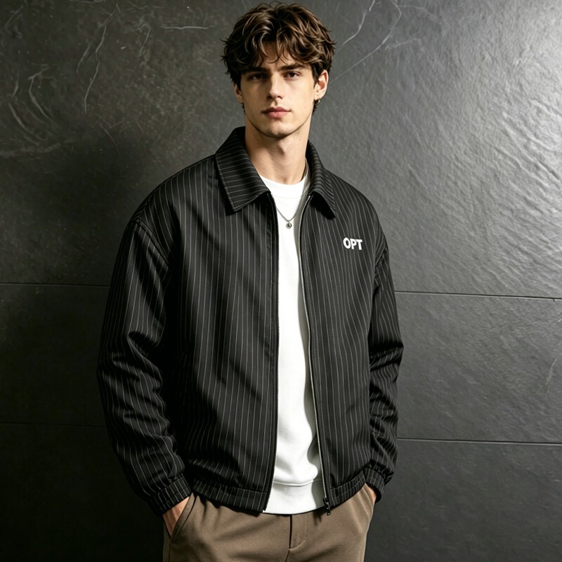【Cross-Border】European Size Black Solid Stripe Fashion Jacket for Men 【Cross-Border】European Size Black Solid Stripe Fashion Jacket for Men