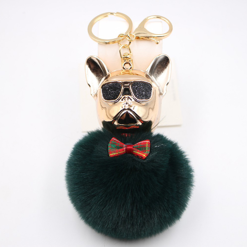 New Cross-border Cool Dog Creative Sunglasses French Bulldog Car Pendant Cute Dog Keychain Hair Ball Bag Pendant display picture 1