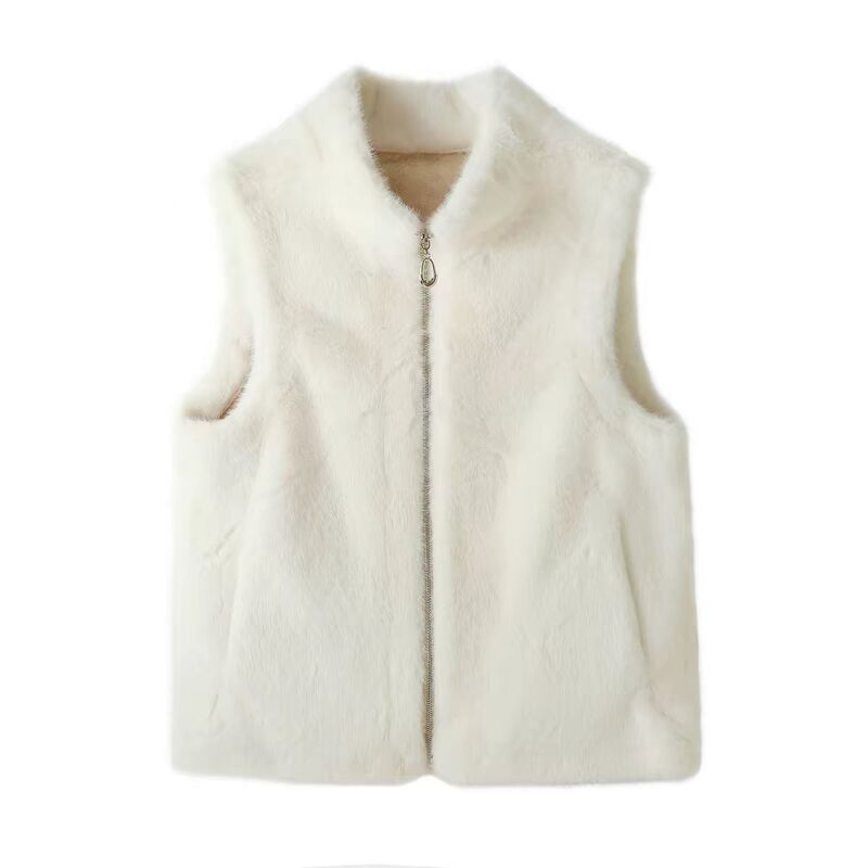 Mink Fur Eco-Friendly Short Coat for Women, Autumn and Winter Fur Integrated Vest, Warm Zip-Up Vest, Trendy Mink Fur Eco-Friendly Short Coat for Women, Autumn and Winter Fur Integrated Vest, Warm Zip-Up Vest, Trendy