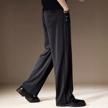 高端美式垂感阔腿休闲裤男秋季新款侧条纹宽松大码运动直筒裤子男