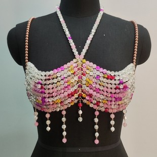 Cross-border sexy gradient glass beaded chest chain factory direct heavy industry colored beads body chains