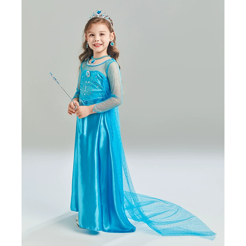 Платье принцессы Frozen для девочки, юбка-платье с накидкой, набор аксессуаров: корона, палочка, серьги