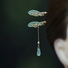岫玉兰花发簪古风仿玉流苏步揺发钗手工汉服旗袍简约盘发簪子头饰