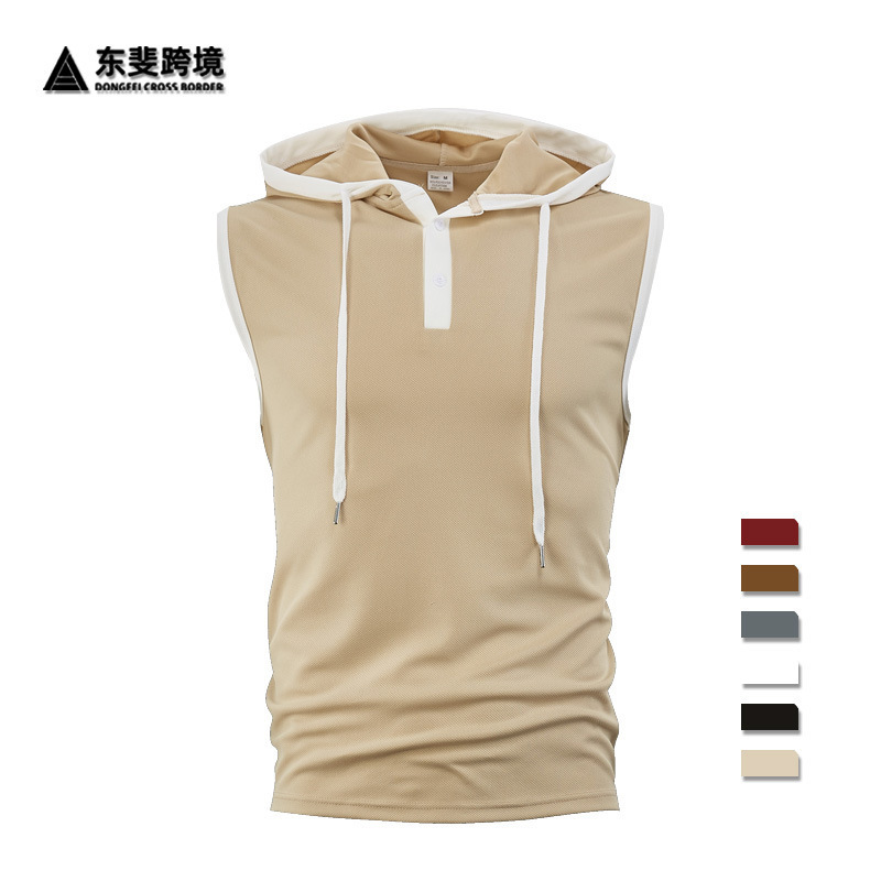 European and American Cross-Border Amazon 2025 Summer New Men's Heavy-Duty Hooded Vest Trendy Brand Casual Sleeveless T-Shirt European and American Cross-Border Amazon 2025 Summer New Men's Heavy-Duty Hooded Vest Trendy Brand Casual Sleeveless T-Shirt