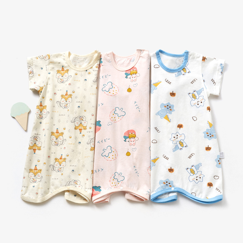 Baby sleeper summer thin unisex infant short-sleeve onesie home children air conditioning sleepwear anti-kick sleep dress wholesale
