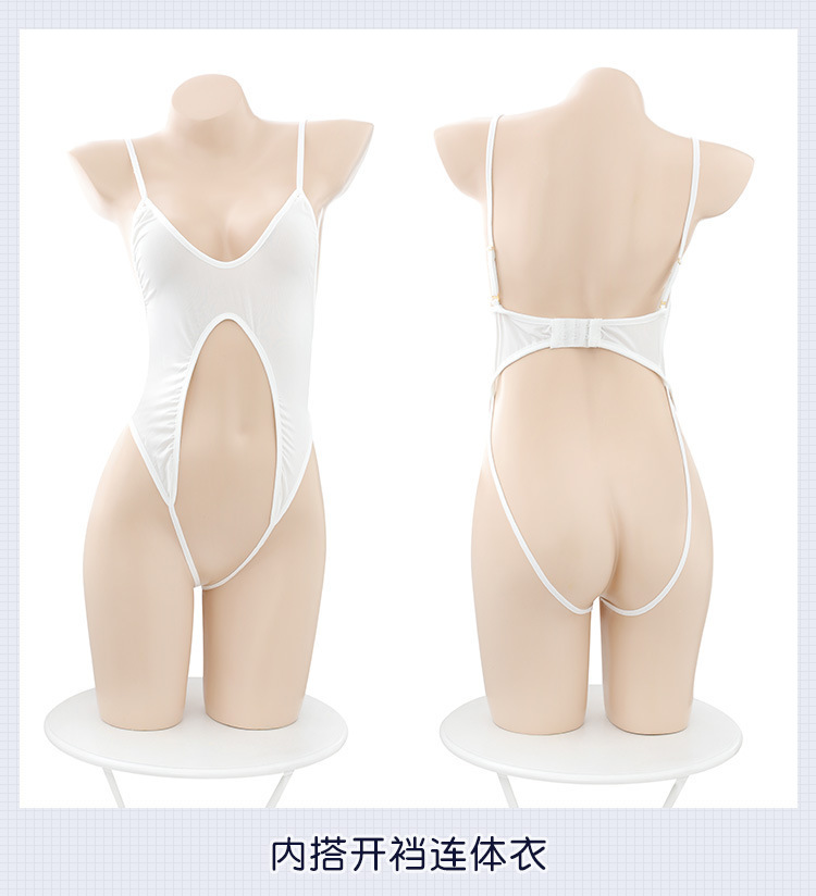 Feimu College-Style Lingerie Set with Cut-Out Bodysuit, Pleated Skirt and Stockings — detail image 15