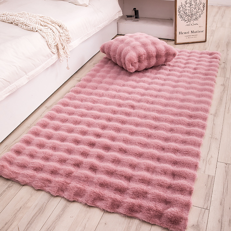 Nueva alfombra de terciopelo de burbujas de estilo crema, manta de felpa al lado de la cama del dormitorio, sala de estar, ventana salediza, sofá, manta, alfombra de guardarropa