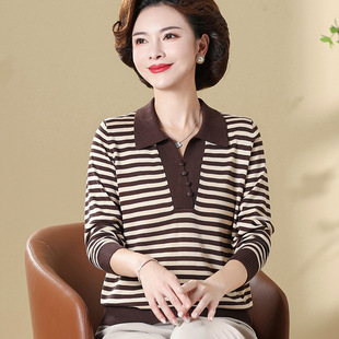 Mother's Autumn and Winter Fashion Knitted Bottoming Shirt Middle-aged and Elderly Stylish Top 50-year-old Middle-aged Women's Long-sleeved Thin Sweater