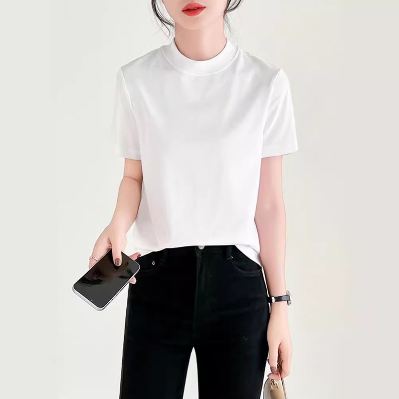 80-Count Mercerized Cotton | Row-Style T-Shirt with a Solid Color Round Neck, Short Sleeves, Mercerized Texture, and Commuter Style