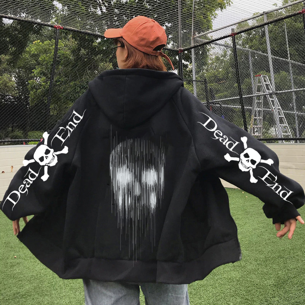 Gothic-Style Sweatshirt mit Flügeln, Totenkopf-Print und Reißverschluss, Streetwear-Hip-Hop-Hoodie 2022_voghion.com