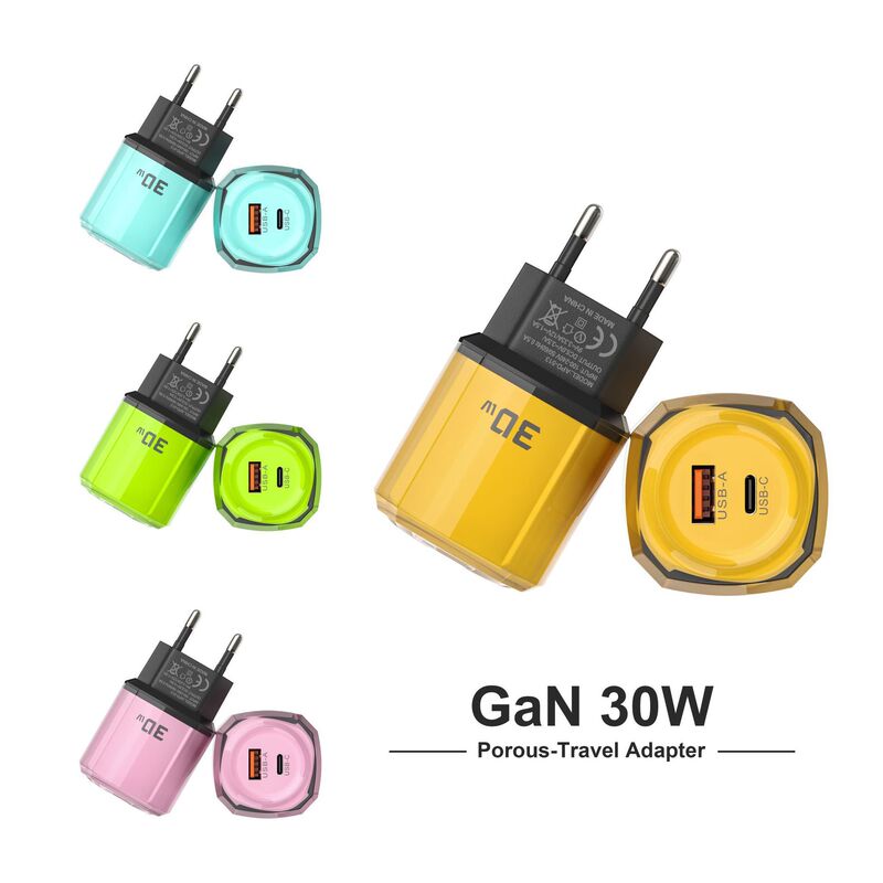 New Product Pd30W Mobile Phone Fast Charging Charger Crystal Transparent Shell Usb+Typec Dual Port 5V2A Power Adapter