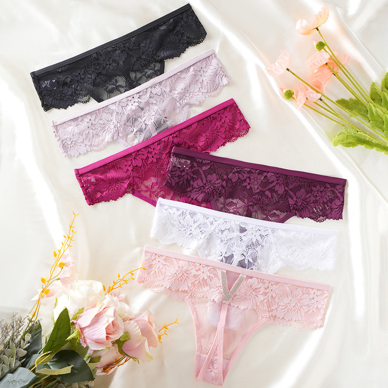 European and American Cross-Border Women's Underwear, Large Size Transparent Mesh Briefs, Sexy Lace Cotton Crotch Low-Waist Nude Feel Amazon