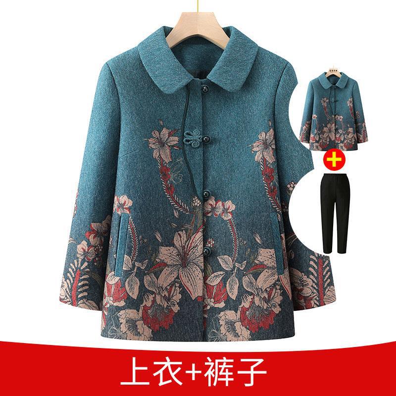 おばあちゃんのコート、70歳のお母さんの春のトップス、薄手の中高年の春と秋のラペル服、老婦人|undefined