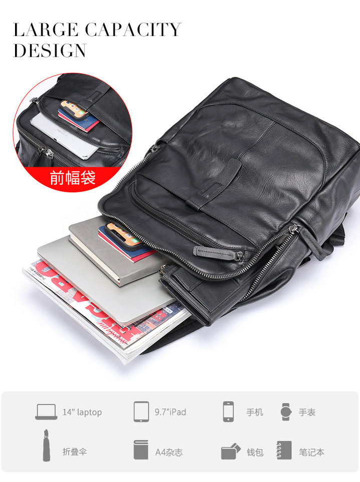 Ba lô nam da bò lớp đầu cao cấp, ba lô da thật đựng laptop 15 inch, túi du lịch đi học dung tích lớn 29×16×40 cm — Màu Đen (Da hoa dọc), Màu cà phê (Da rơi tự nhiên), Màu Đen (Da rơi tự nhiên), Màu nâu (đánh bóng vỏ cây) chi tiết 24