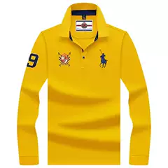 Alihu Men's Autumn New Solid Color In-Stock Embroidered Long Sleeve Fashion Slim Fit Business Polo Shirt Men's Shirt