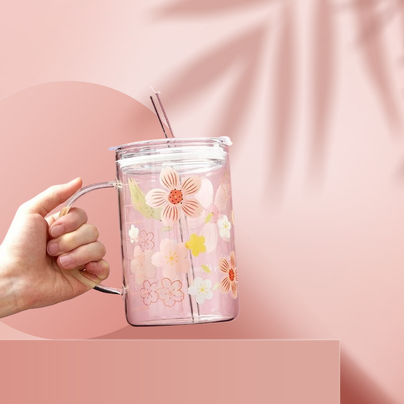 Vaso de vidrio de gran capacidad de celebridades de Internet de verano, taza de alta temperatura de borosilicato, taza de agua de regalo de LOGO impresa, taza de paja