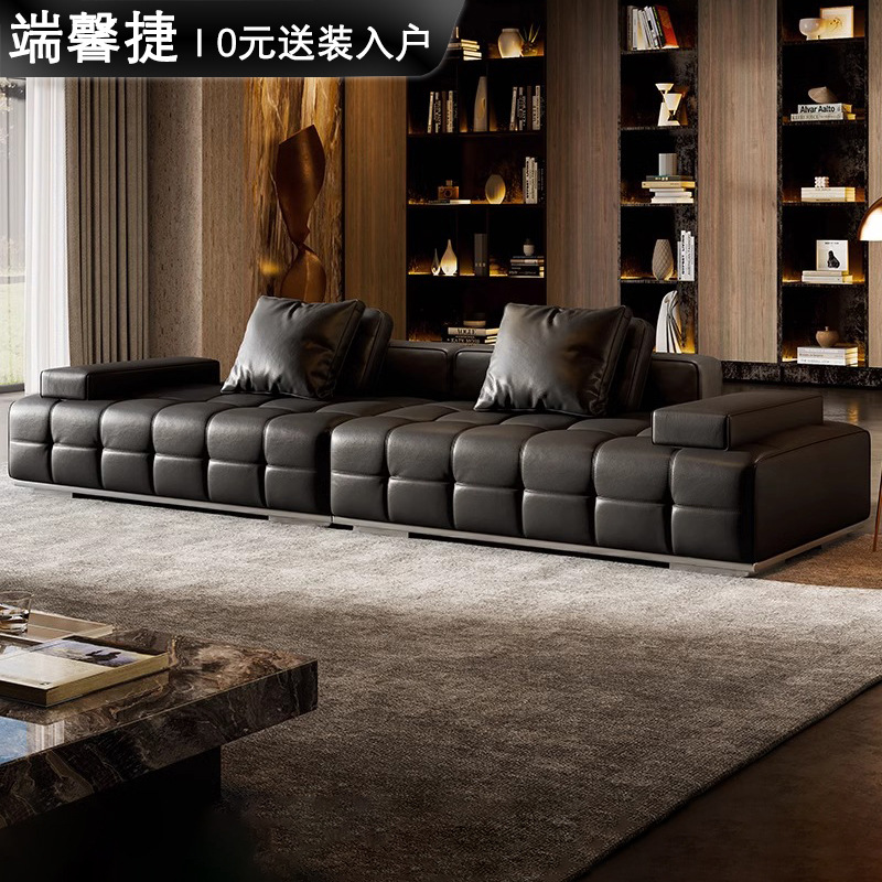 Sofá Lawrence sofá de cuero italiano minimalista sala de estar gran piso villa sala de estar recta sofá negro combinación