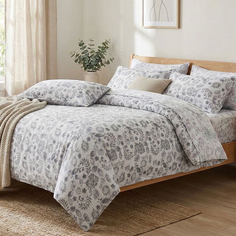 Luz de lujo Tencel Lino conjunto de cuatro piezas estilo pastoral impresión francés lluvia ropa de cama edredón cubierta hoja de cama al por mayor
