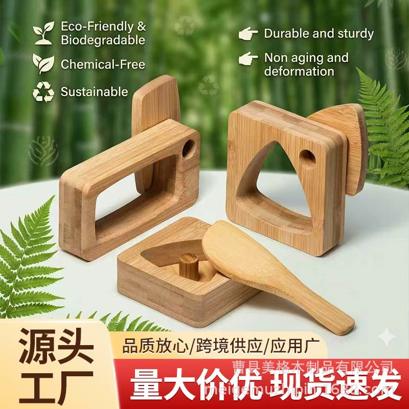 In-stock cross-border wooden rice ball mold three-piece set with press plate, solid wood DIY rice ball lunchbox pressing mold