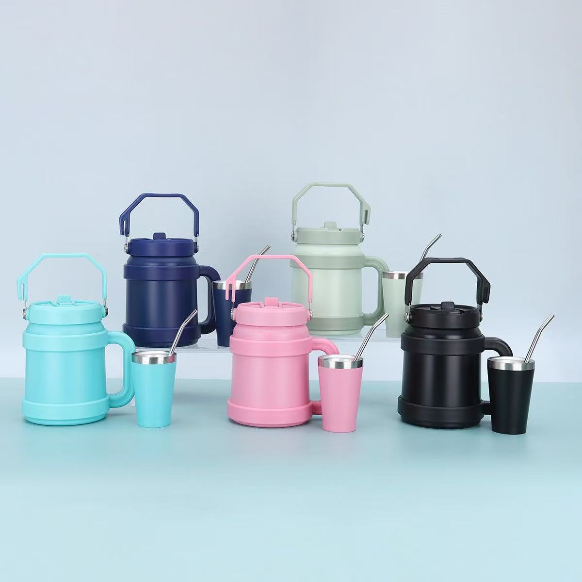 Portable al aire libre 50oz Toneladas Toneladas Toneladas Taza de paja de almacenamiento en frío de gran capacidad Mango Copa Bingba Taza termo de acero inoxidable 304